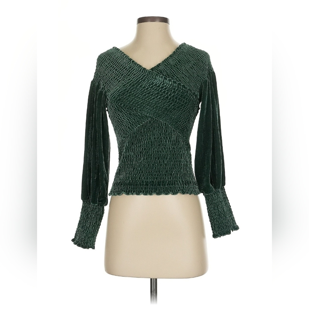 BB Dakota Forest Green Smocked Blouse